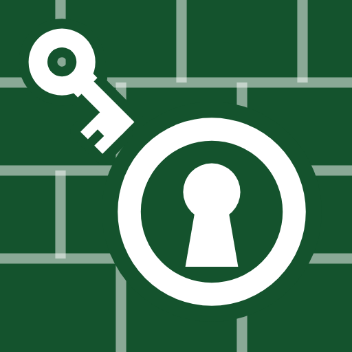 A white key approaching a keyhole in a green brick wall